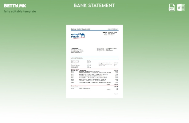 модерен стил Кувајт, шаблон за збор за извод од банка на Народната банка на Кува